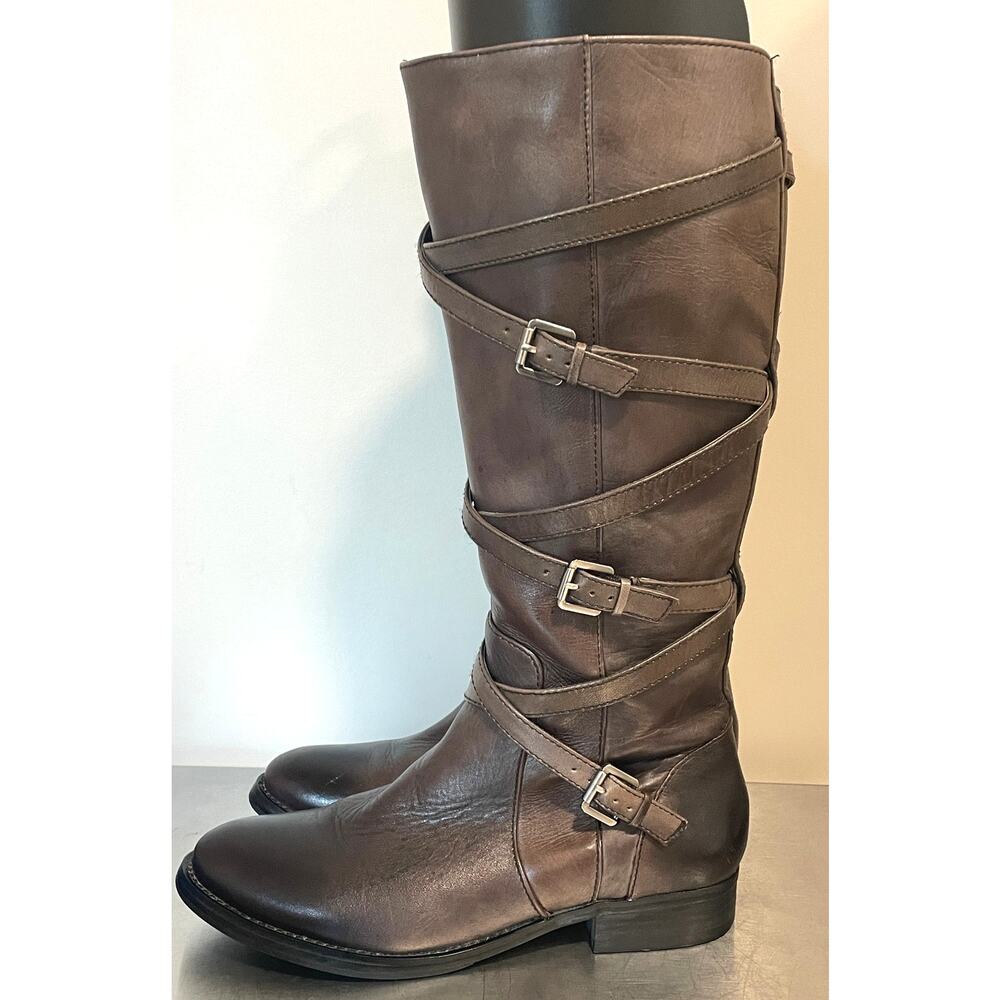 Arturo Chiang Brown Eliseo Leather Knee High Riding Boots Size US 7.5 M Strappy